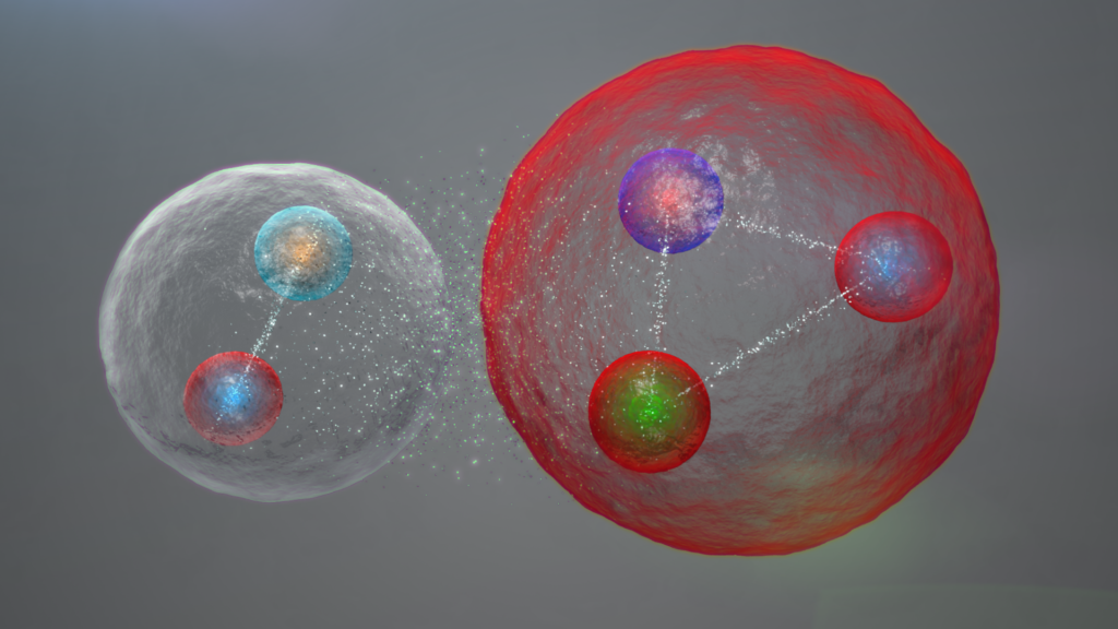 Model mezonu (cząstki zbudowanej z dwóch kwarków) i barionu (cząstki z trzech kwarków) / ryc. CERN